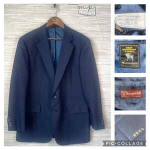 Hart Schaffner & Marx Men Navy Blue Blazer Quicksilver Racquet Club Vintage 1981
